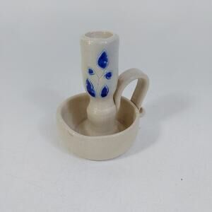 Williamsburg Salt Glaze Cobalt Blue Pottery Chamber Candlestick Holder Candle
